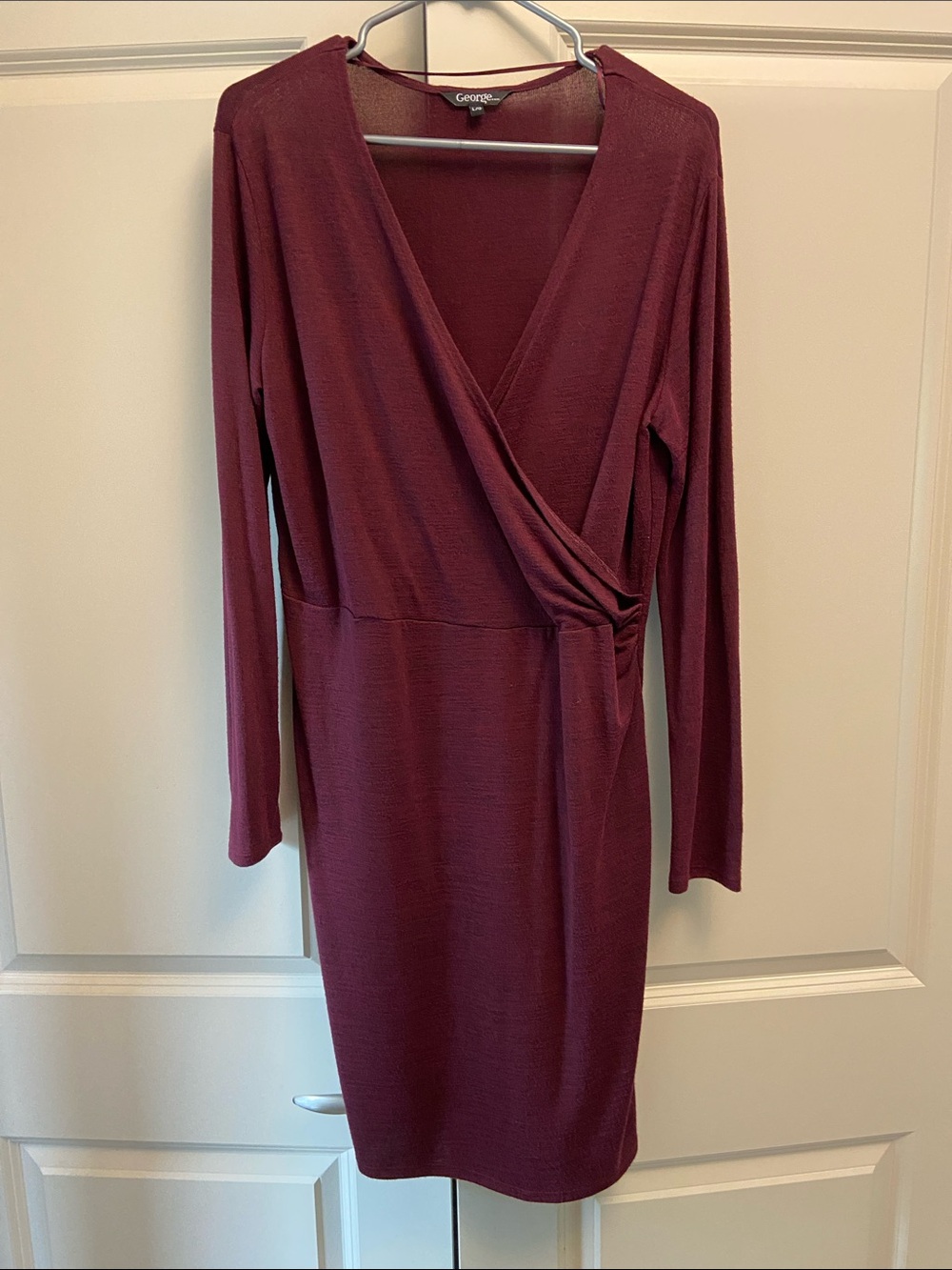 George Long-Sleeve Wrap Dress in Burgundy
